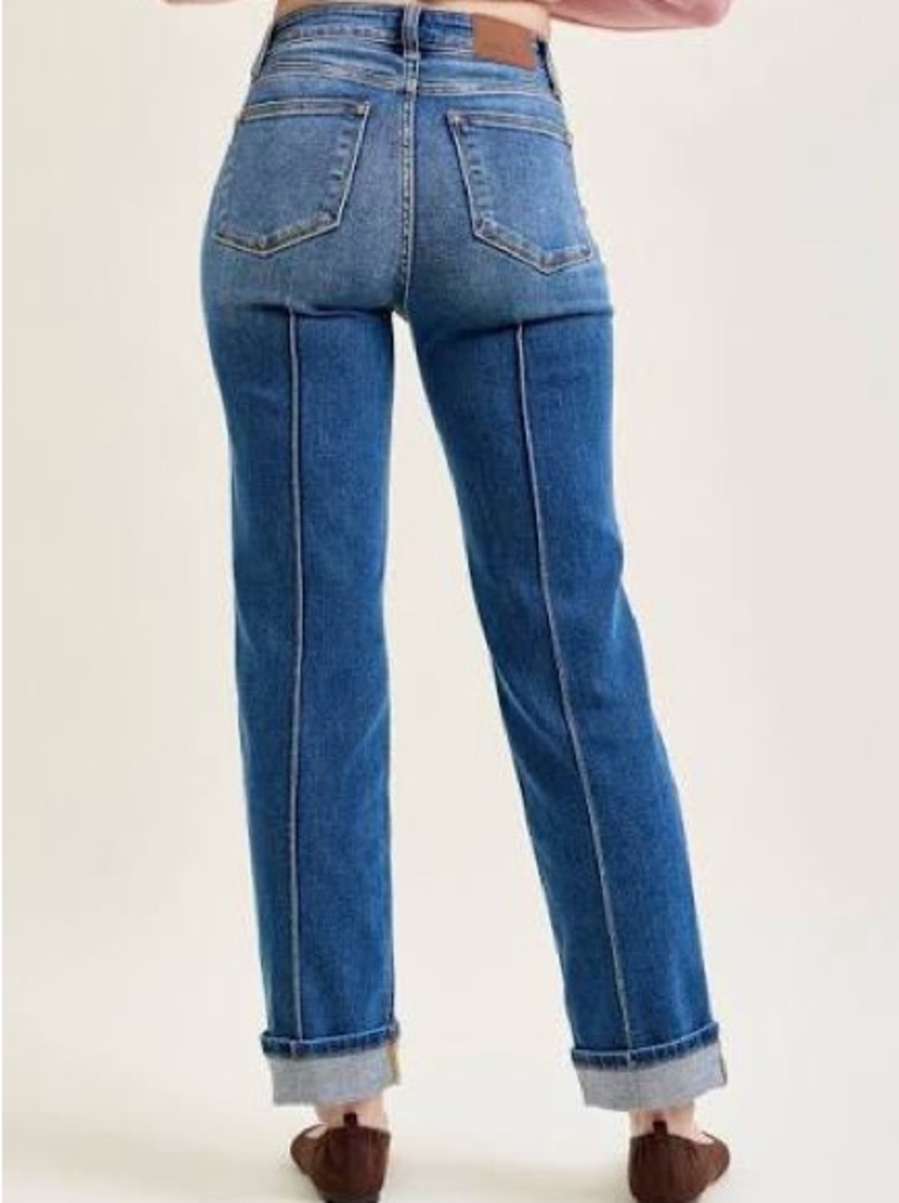 Judy Blue High-Rise Front Seam Cuffed Straight Jeans. - Picture 4 of 5